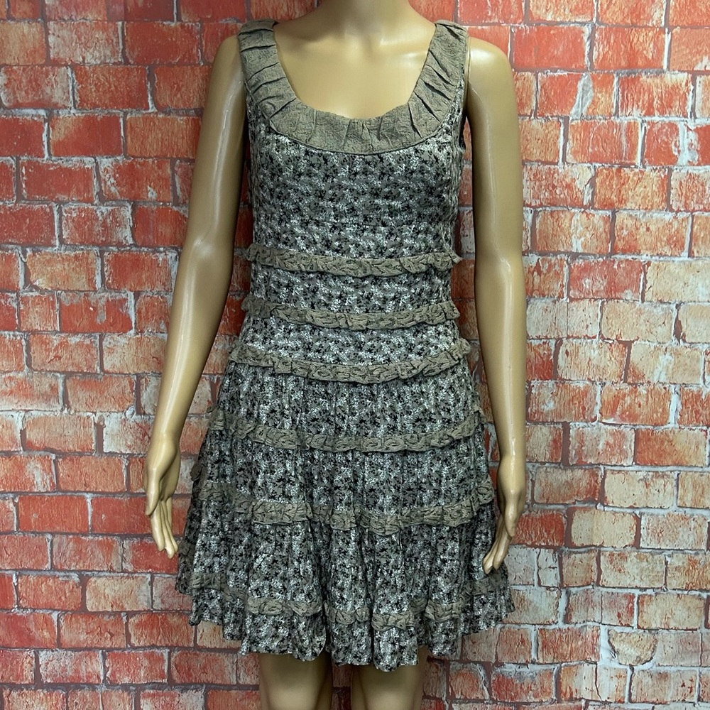 Kensie Brown Floral Lace Trimmed Dress‎